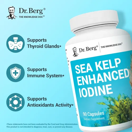 Miniatura 3 de Dr. Berg Sea Kelp Yodo mejorado - 200 mcg de yodo premium - Mezcla de algas marinas incluye algas azul-verdes Klamath y algas marinas - 90 cápsulas