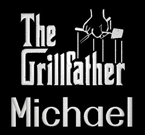 Miniatura 2 de HE APRONPLACE Delantal personalizado para adultos, para papá, hombres y mujeres, diseño bordado de Grillfather personalizable con 2 bolsillos, Negro