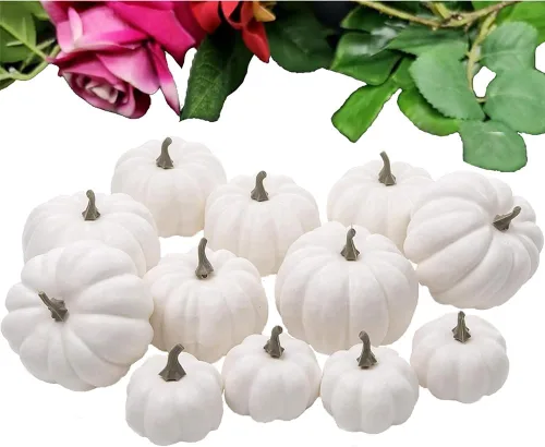 Miniatura 5 de WESAPPINC Calabazas artificiales, 12 calabazas falsas blancas surtidas, calabazas grandes de cosecha sintética para otoño, Acción de Gracias