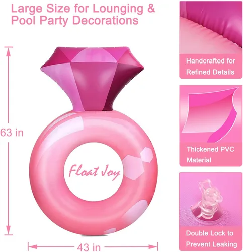 Miniatura 5 de Float Joy Bachelorette Pool Floats for Adults Inflatable Diamond Ring Floatie 63" x 43" Bachelorette Party Favors Bride Pink Pool Float for