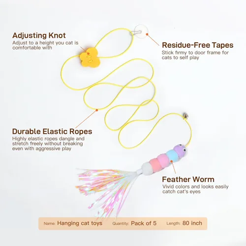 Miniatura 6 de Potaroma Juguetes Interactivos de Plumas para Gatos 5 Piezas, Teaser para Gatos Retráctil Colgante para Interiores Juego de Gatitos Persecución