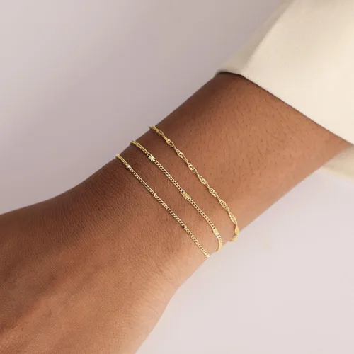 Miniatura 5 de CAROVO Pulseras de oro para mujer, pulseras chapadas en oro de 14 quilates para mujer, conjuntos de pulseras delicadas de espiga con clip de papel