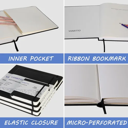 Miniatura 4 de Cuaderno de bocetos de tapa dura cuadrado, papel de dibujo grueso de 120lb/200GSM para marcador, lápiz acuarela, medios mixtos, cuaderno de dibujo