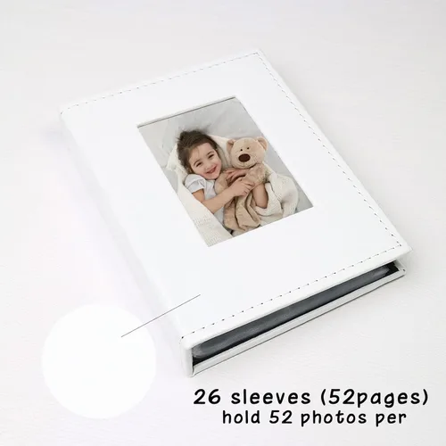 Miniatura 3 de Álbum de fotos pequeño de 4 x 6 pulgadas, paquete de 2 libros de fotos de cuero, cada mini álbum de 26 páginas tiene capacidad para 52 fotos, Blanco