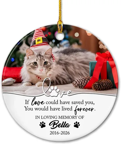 Miniatura 24 de Adorno de cerámica de Navidad personalizado para perro y gato, adorable adorno de Navidad amigable y leal, marco de fotos, adornos de Navidad 2026