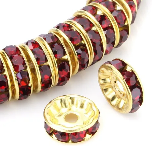 Miniatura 22 de RUBYCA 100 unidades de cuentas espaciadoras redondas estilo Rondelle en tono dorado de 10 mm, cristal checo AB blanco