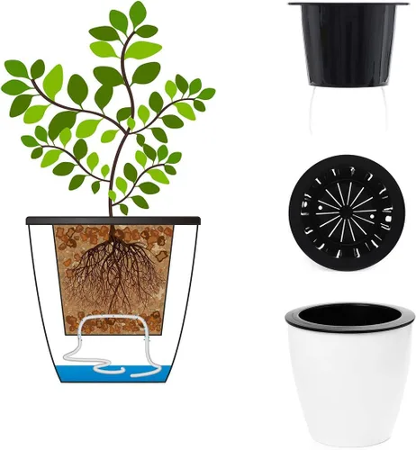 Miniatura 6 de Macetero de riego automático de 5.2" en color blanco, maceta de flores, juego de 3 macetas medianas, maceta mini, para todas las plantas, hierbas