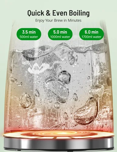 Miniatura 3 de Hervidor eléctrico de acero inoxidable de 1.7L / 57 onzas con ventana de agua transparente, tetera eléctrica de 1500 W sin BPA para agua hirviendo