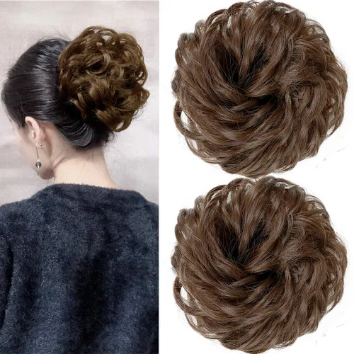 Miniatura 19 de 2 piezas de extensión de cabello desordenado de moño rizado ondulado con banda de goma elástica para coleta de caballo (144T613)