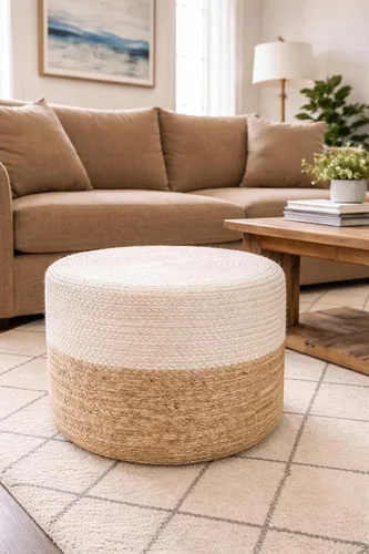 Miniatura 12 de S & L Homes Puf otomano – 100% yute trenzado a mano, tejido a mano, tradicional puf bohemio para sala de estar, dormitorio, guardería, patio, sala