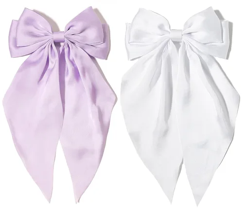 Miniatura 20 de Furling Pompoms Pinza para el Cabello Lazos para el Cabello, 2 piezas Lazos Grandes de Satén Beige/Negro para Mujeres y Niñas, Pasadores