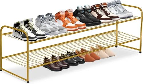 Miniatura 9 de KEETDY Organizador de zapatos largo de 2 niveles para armario, zapatero de metal para entrada, amplio estante apilable para zapatos con rejilla