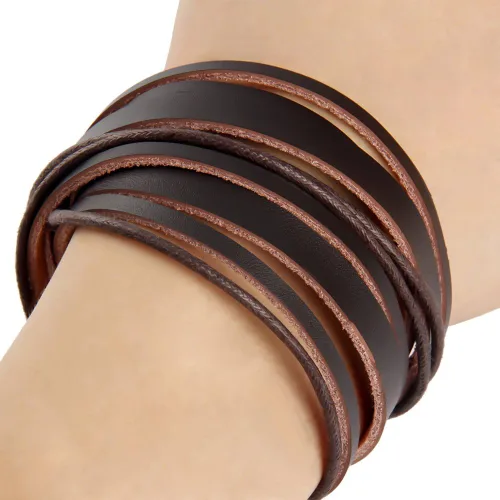 Miniatura 2 de Brazalete Envolvente de Muñeca de Cuero Genuino Vintage Hecho a Mano Ajustable