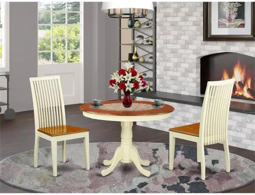 Miniatura 2 de East West Furniture HLIP3-BMK-W - Juego de comedor de 3 piezas que contiene una mesa de comedor redonda con pedestal y 2 sillas de cocina, 42 x 42