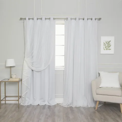 Miniatura 37 de Best Home Fashion Juego de 2 paneles de ventana de tul de encaje con aislamiento térmico y ojales de níquel de acero inoxidable para dormitorio