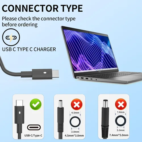 Miniatura 3 de Cargador de portátil USB C de 90 W para Dell XPS 13, Precision 3540, Latitude 3400 3500 5289 5300 2in1,7400 2in1,7300, 7390 2 en 1,7200 2