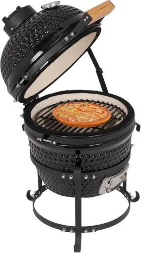 Miniatura 9 de Outvita Parrilla de cerámica, parrilla de carbón Kamado redonda de 13 pulgadas, parrilla portátil con termómetro para variaciones en los métodos