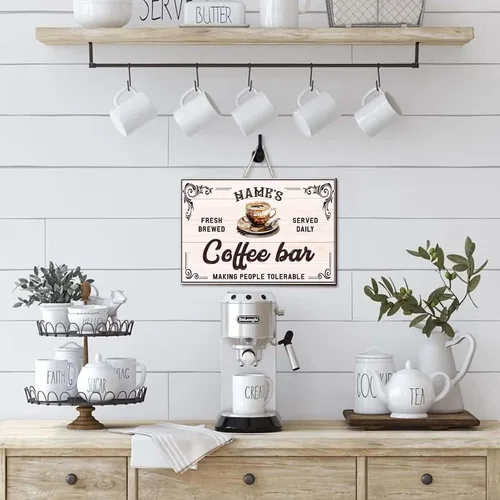 Miniatura 7 de Artsy Woodsy Letrero de madera de barra de café personalizado, placa de pared para decoración de cocina, regalos personalizados para amantes del 03
