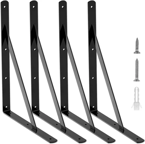 STARVAST Paquete de 4 soportes de estante resistentes de 11.8 x 7.5 pulgadas, estantes flotantes negros triangulares, ángulo de 90 grados, soporte