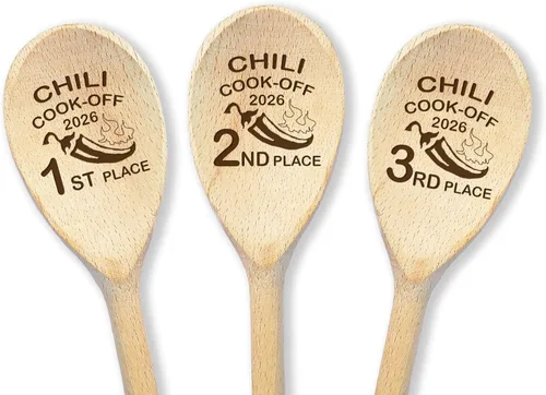 Miniatura 11 de Chili Cook Off Spoon Premio Personalizado Trofeo de Chili de Madera Premio Campeón de Cocina 1er 2do 3er Lugar Mejor Postre Personalizado Nombre