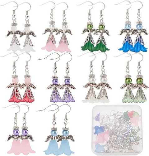 Miniatura 16 de SUNNYCLUE 1 Caja DIY 10 Pares Adornos de Ángel de Navidad Coloridos, Cuentas de Alas de Ángel Guardián, Pendientes, Kit de Inicio para Hacer Joyas