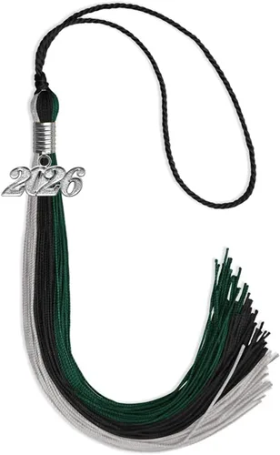 Miniatura 113 de Endea Graduation Borla de triple color con gota de fecha plateada (negro/dorado/granate, 2020)