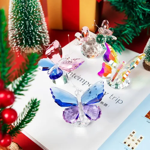 Miniatura 7 de H&D HYALINE & DORA Decoración de adorno animal de mariposa de corte de cristal para mesa de oficina, dormitorio en casa Azul & Púrpura