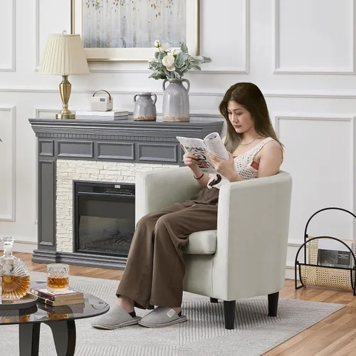 Miniatura 4 de Yaheetech - Silla de terciopelo decorativa, sillones modernos y cómodos, silla de sofá de barril tapizada para sala de estar, dormitorio, sala