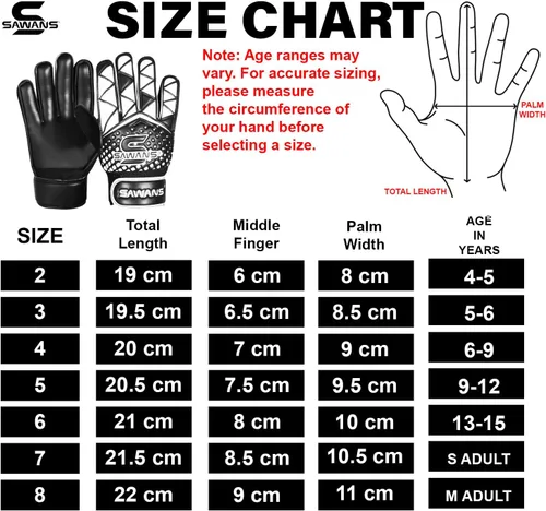 Miniatura 8 de SAWANS Guantes de portero de fútbol para niños, niños y jóvenes, guantes de entrenamiento de portero, protección de muñeca, palmas para adultos