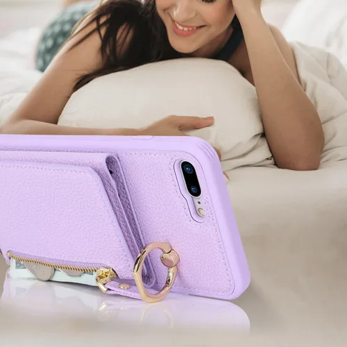 Miniatura 5 de Funda para iPhone 8 Plus con Portarjetas, Funda de Teléfono para iPhone 8 Plus con Correa Bandolera Cordón Anillo de Soporte, Funda Cartera iPhone 7