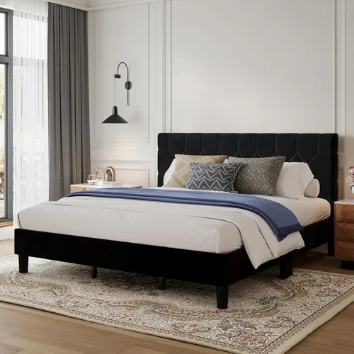 Miniatura 16 de Avenco Base de cama de tamaño matrimonial, base de cama tapizada con cabecera ajustable de 3 alturas, fácil montaje sin herramientas