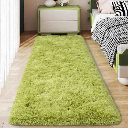 Miniatura 76 de Alfombras suaves para pasillos de dormitorio, nuevas, con parte inferior antideslizante mejorada, de 2 x 3, alfombra esponjosa y peluda verde