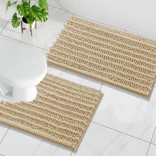Arotive Juego de 2 alfombras de baño de felpilla de lujo, extra suaves, absorbentes, peludas y alfombras de baño de contorno en forma de U,