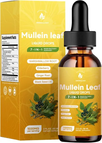 Gotas de gordolobo para pulmones, 7 en 1 1500 mg de extracto líquido de hoja de gordolobo para limpieza de pulmones y apoyo respiratorio,