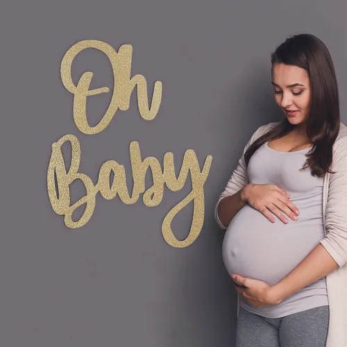 Miniatura 3 de Letrero de OH BABY (madera/dorado) para fiesta de baby shower, decoración de revelación de género para niño y niña, anuncios de bebé, fiesta