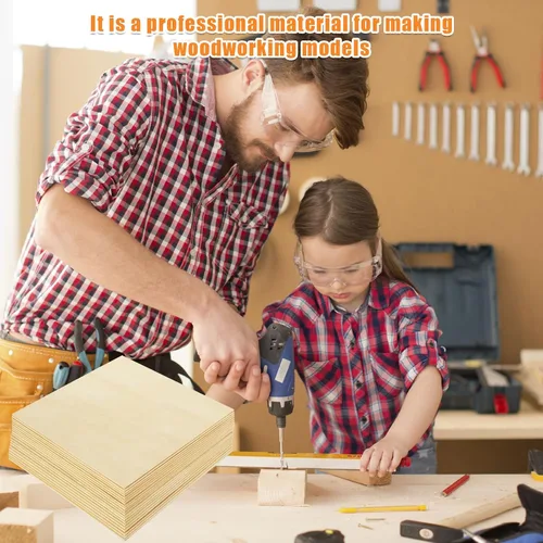 Miniatura 5 de 20 hojas de madera de tilo de 12 x 12 pulgadas, piezas de madera cuadradas sin terminar para manualidades, tablero de madera contrachapada de 0.118