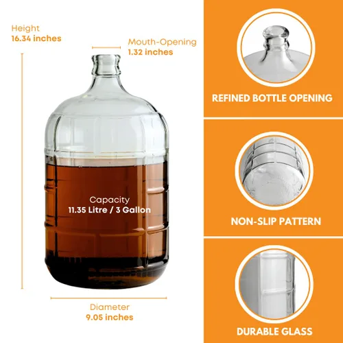 Miniatura 3 de FastRack Carboy de vidrio de 3 galones Fermentador transparente para vino y cerveza Carboy de vidrio italiano para cerveza casera, tarro