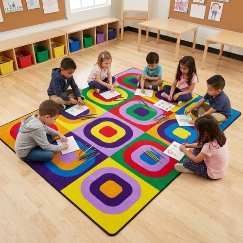 Miniatura 5 de Alfombra para niños, alfombras para el aula, alfombra de juegos – Alfombra infantil de 5 x 7 pies con parte trasera de goma, alfombra colorida