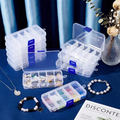 Miniatura 6 de NBEADS Paquete de 10 mini cajas organizadoras de plástico de 8 rejillas, 2.7 x 4.2 x 0.8 pulgadas, divisores de joyería de plástico transparente