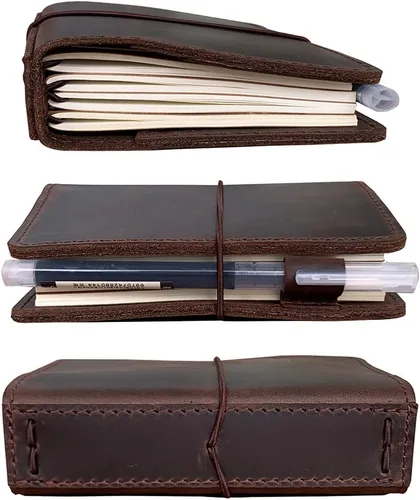 Miniatura 6 de Cubierta para cuaderno de viajeros con bolsillos interiores, ranuras para tarjetas y soporte para bolígrafo, tamaño pasaporte, marrón oscuro