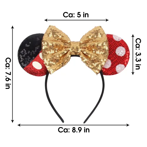 Miniatura 2 de JIAHANG Diadema de orejas de ratón con lazo de lentejuelas doradas, decoración de fiesta, disfraces, accesorios para el cabello para mujeres y niñas