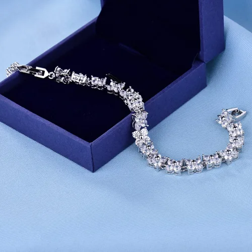 Miniatura 14 de GULICX - Pulsera de tenis con cristales de Swarovski y cristales redondos chapados en oro