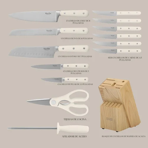 Miniatura 5 de MARTHA STEWART Eastwalk Juego de 14 cuchillos de cocina de acero inoxidable de alto carbono con mango forjado triple remachado ABS bloque de madera