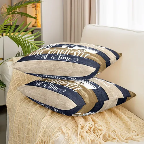 Miniatura 3 de Juego de 2 fundas de almohada de 16 x 16 pulgadas, fundas de almohada decorativas de camping feliz para decoración de caravanas para sofá cama