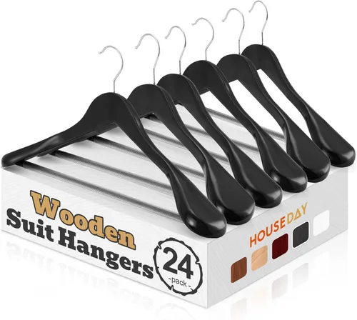 Miniatura 19 de HOUSE DAY Perchas de madera maciza de alta calidad para mujer, perchas de madera de hombro ancho, perchas para trajes con barra antideslizante