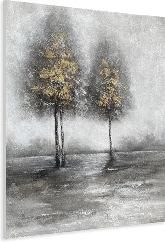 Miniatura 12 de Yihui Arts Arte de pared del paisaje del lago - Pintura rústica de granja en lienzo con árbol texturizado y acentos de lámina dorada