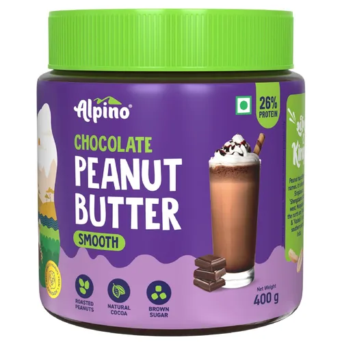 ALPINO Mantequilla de maní de chocolate suave | 19% de proteína | Hecho con cacahuetes tostados, pasta de chocolate, azúcar morena y sal marina |