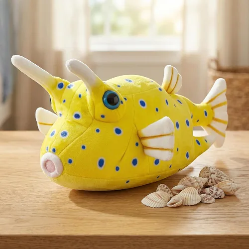 Miniatura 8 de Juguete de peluche Spiny Boxfish – Juguetes de peluche de pez boj espinoso realista, modelo de criaturas marinas súper suaves, colección de regalo