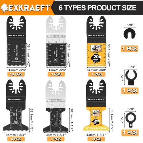 Miniatura 2 de Juego de 26 cuchillas oscilantes para herramientas oscilantes, de titanio, para madera, plástico, metal, bimetálicas, para Dewalt Milwaukee Ryobi