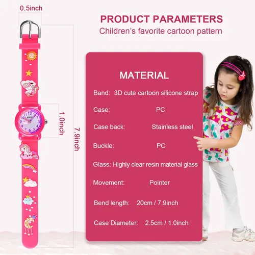 Miniatura 6 de Reloj de pulsera para niños de 3 a 10 años, diseño de unicornio de dibujos animados, impermeable, de silicona, para niños pequeños, el mejor regalo